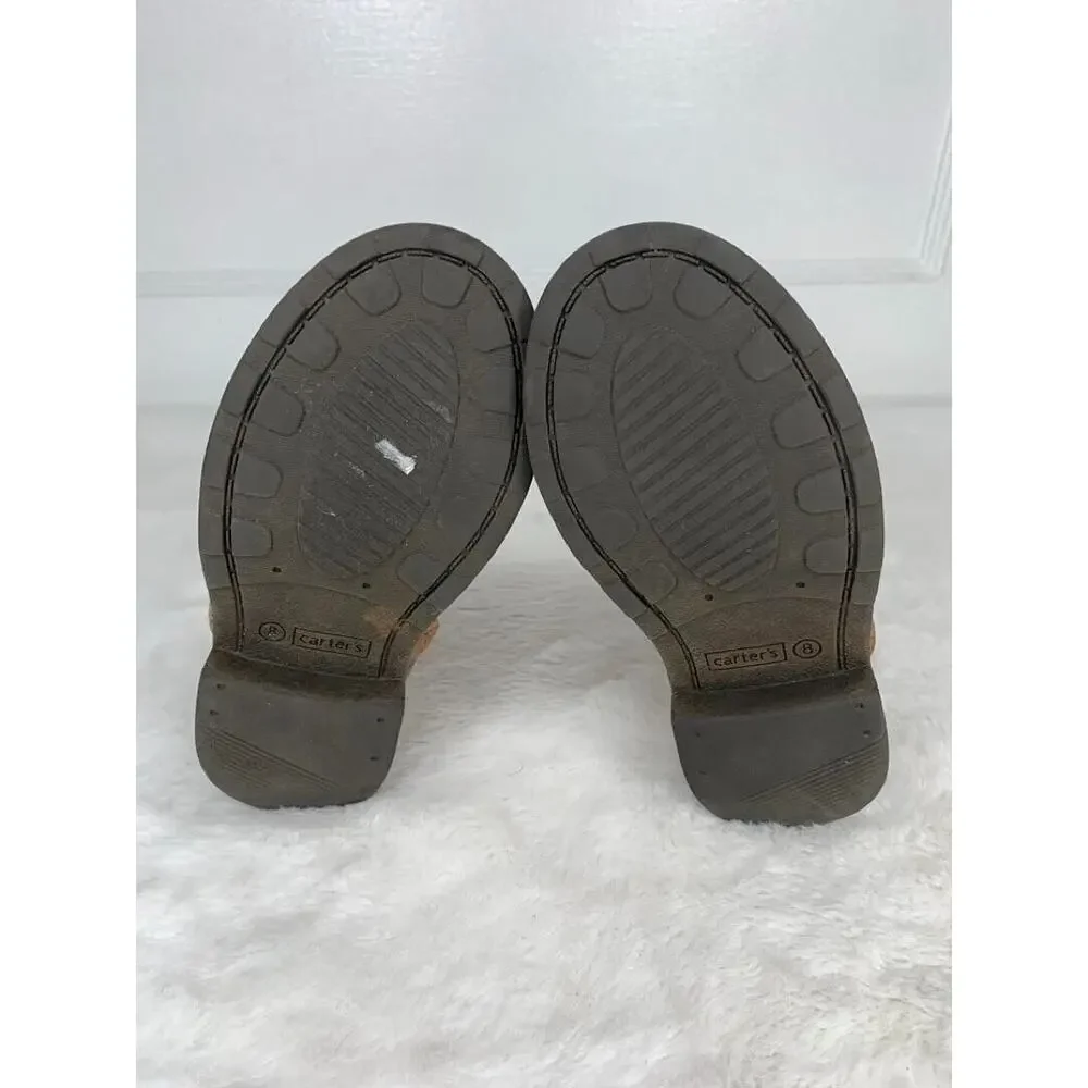 Carters Girls Brown Faux Leather Ankle Boots Size 8 With Zipper Closure